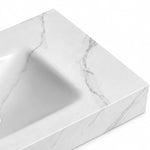 Calacatta White sintered stone undermount sink, stone texture edge closeup