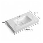 Calacatta White Sintered Stone Undermount Sink dimension diagram, 2 size options 27.6"/31.5"L