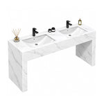 Rectangular console double basin bathroom sink, Ariston white engineered stone
