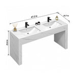 Rectangular console double basin sink, dimension drawing, 47.2"L ×19.7"W ×25.6"H