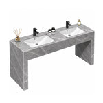 Rectangular console double basin bathroom sink, Galley grey engineered stone