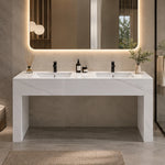 Rectangular console double basin sink, modern bathroom vanity scene