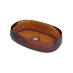 Orange-red oval resin vessel bathroom sink with a smooth above-counter design