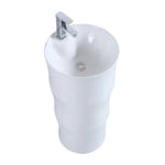 White ceramic oval pedestal bathroom sink with freestanding design