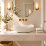 White Engineered Stone Oval Vessel Bathroom Sink in a modern bathroom vanity setting