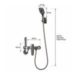 Gunmetal shower set with marked dimensions, 23.6in adjustable height