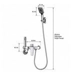 Silver shower set with marked dimensions, 23.6in adjustable height