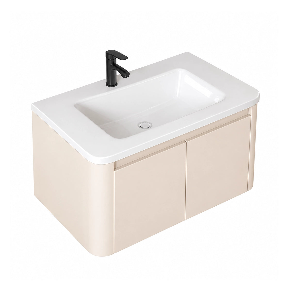 Wall‑mount bathroom vanity, rounded curved cabinet design