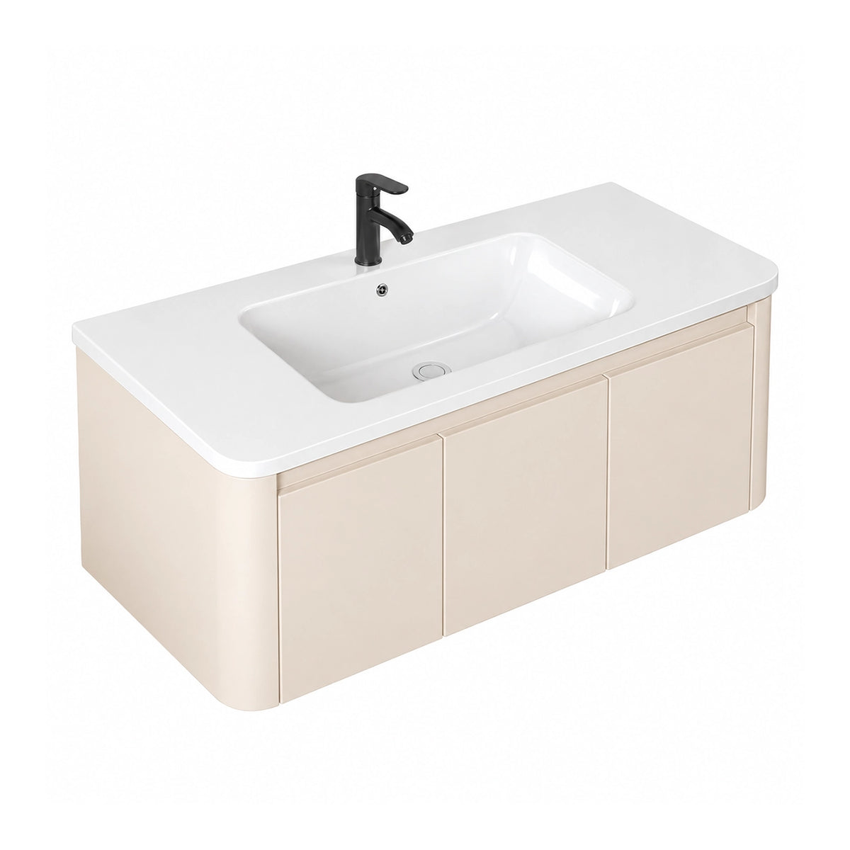 Floating bathroom vanity, seamless integrated ceramic basin